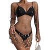 Fashionable Fishnet Body Chain with Adjustable Length Designs Diamonds Pearls Detailing Accessory for Summer Event