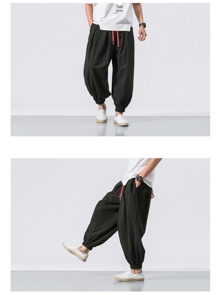 2024 Men's Cotton Linen Harem Pants – Chinese Style, Casual, Plus Size, Lantern Design