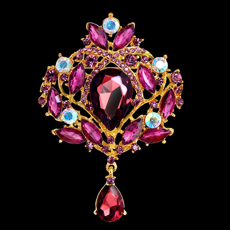 Shiny Crystal Teardrop Brooch Crown Romantic Wedding Party Pin Jewelry Gift