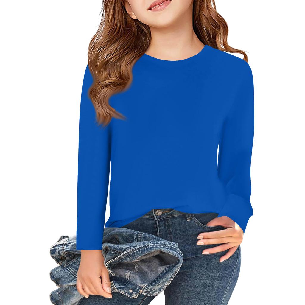 Boy And Girls Solid Color Long Sleeved T-shirt Round Neck Solid Color T-shirt