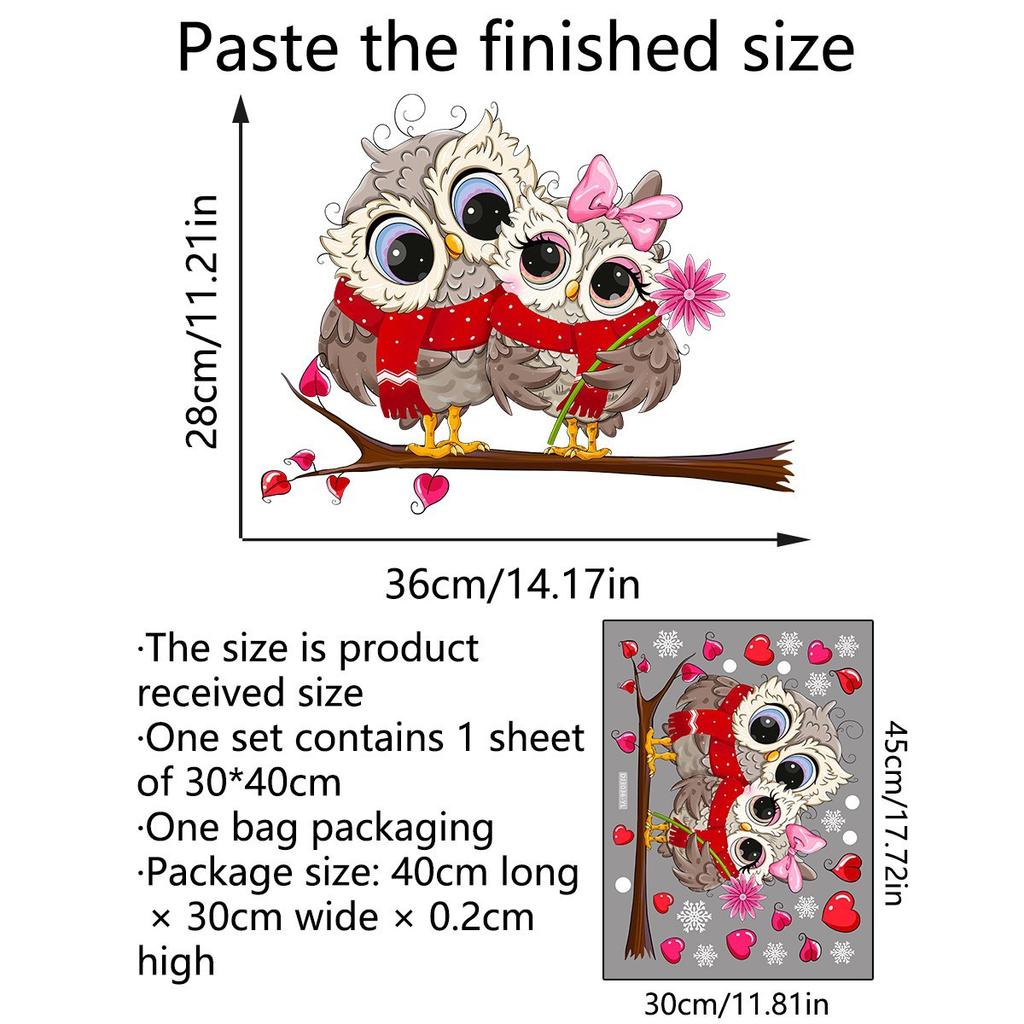 Cartoon Owl Static Sticker Double-sided Visual Home Decoration Wall Sticker Valentine's Day Decoration
