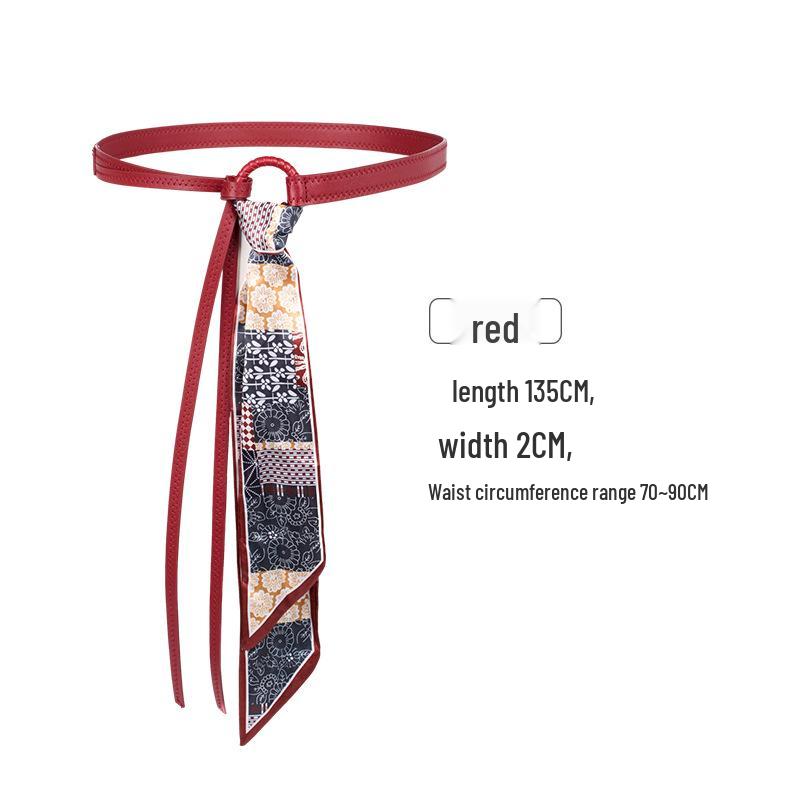 Foulard Vintage Rouge en Soie Ceinture - Ceinture Ruban Hip Hop Punk pour Femme avec Accent Chaîne pour Jeans