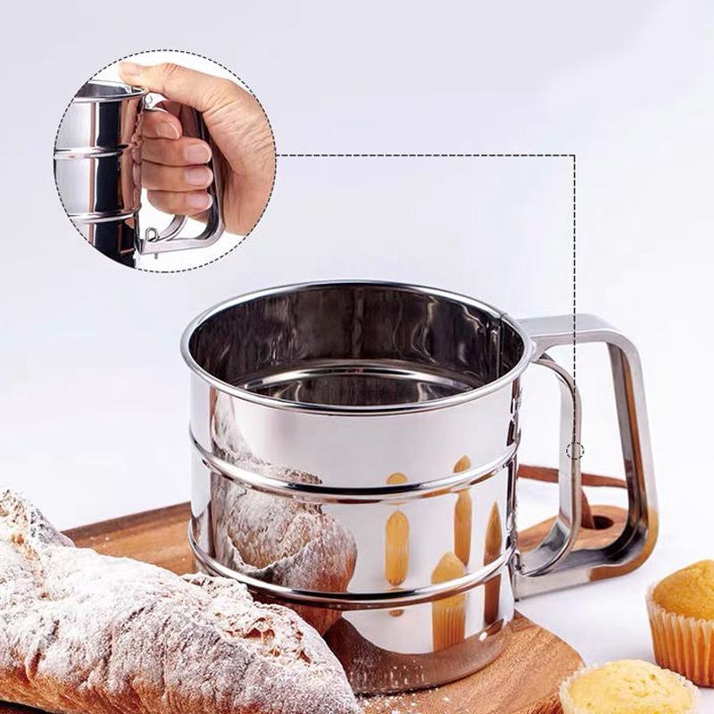 Handheld Steel Flour Sieve Hand-pressed Semi-automatic Cup Flour Small Tool Kitchen Baking Sieve Accessories for Kitchen