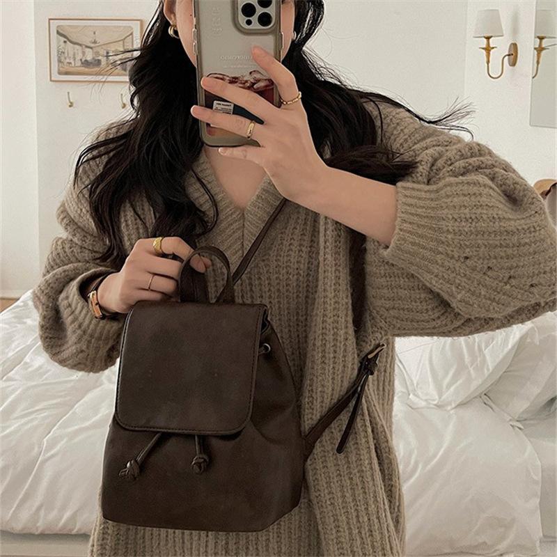 Urban Minimalist Vintage Hobo Backpack for Women - Soft PU Leather with Stitched Detailing Zip Inner Pockets & Flap Closure Trendy Casual Daypack