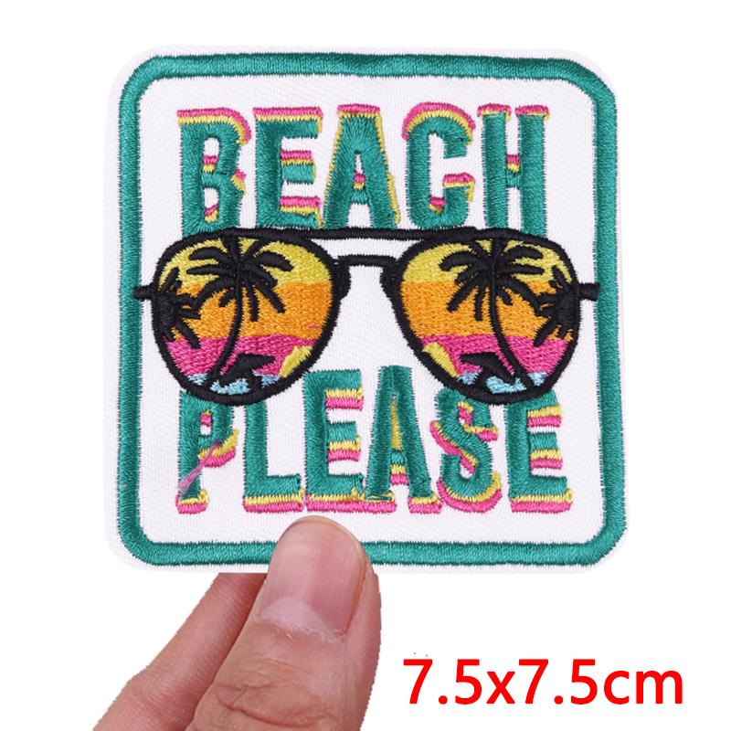 Pink Letter Patch DIY Summer Vibes Embroidered Patches Iron On Patches For Clothing Thermoadhesive Patches Cartoon Sew Bagdes