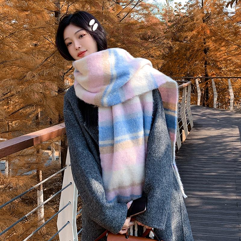 Winter Imitation Cashmere Scarf For Women Maillard High-End Korean Style Warm Retro Versatile Thick Shawl