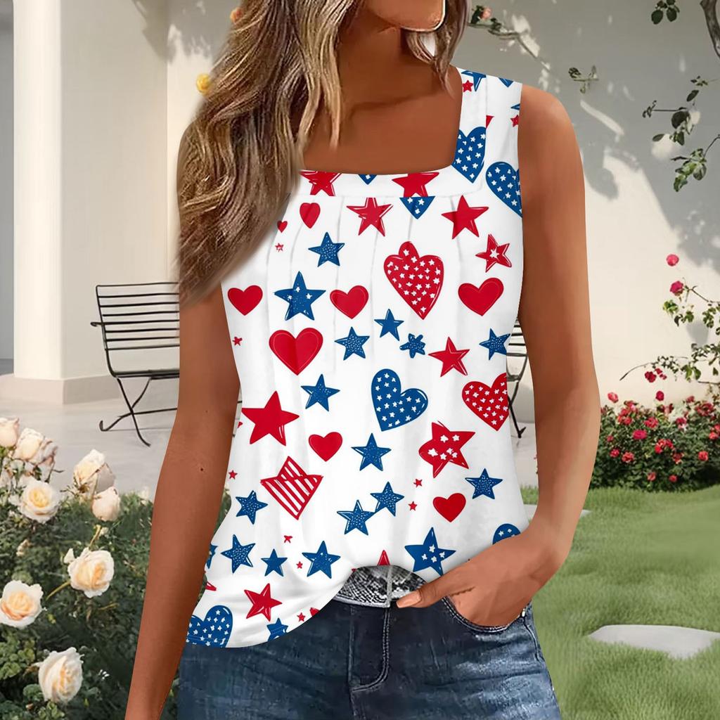 Dámský módní plisovaný top s potiskem a čtvercovým výstřihem