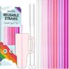 NiHome 12-Pack Plastic Reble Drinking Straws for Stanley 40 Oz 30oz 64 Oz Tumbler, 6 Color 12 In Reble Straws Fit for Stanley Cups W/ 2 Brushes,