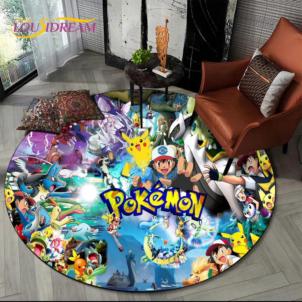 26 Style Cartoon Pokemon Cute Pikachu Round Area Rug,Carpet for Living Room Bedroom Sofa Playroom Decor,kids Non-slip Floor Mat