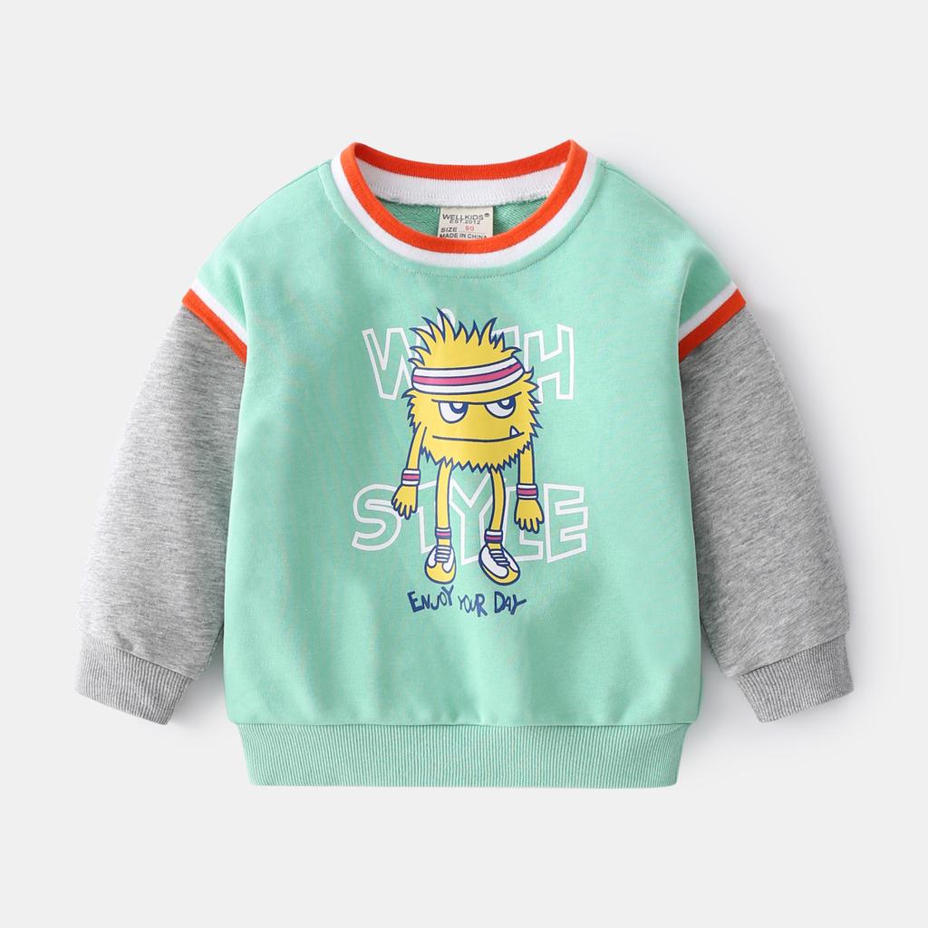 Trendy New Arrival Children's Hoodie Cartoon Print Fashion Patchwork Boys' Long-Sleeved Casual Outerwear Sporty Hoodie