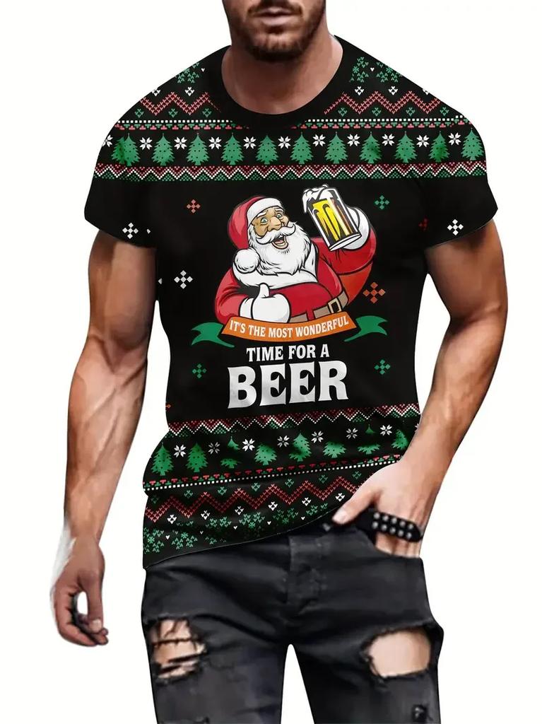 Men's T Shirt Santa Claus Graphic Print Pullover Summer Casual Short Sleeve Tee Fashion Funny T-Shirts Male Oversized Clothing