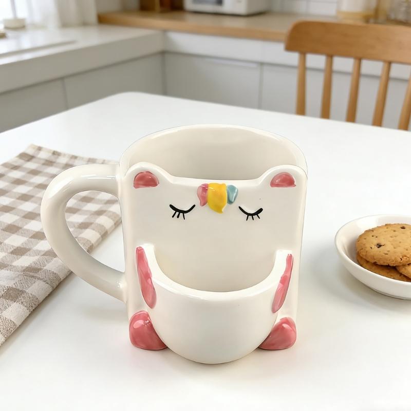 Regenbogen-Einhorn-Kaffeebecher, hitzebeständige Keramik, großes Fassungsvermögen, geeignet für Erwachsene und Kinder