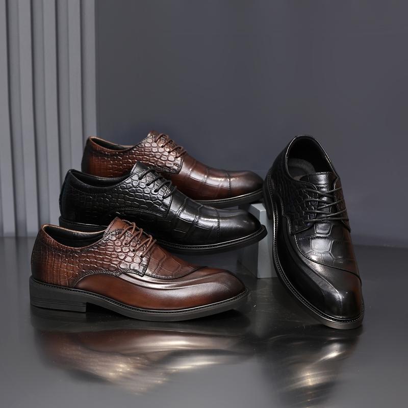 Fashion Golden Sapling Cowhide Men Shoes Male Party Dress Formal Lace Up Oxfords Shoe Genuine Leather Derby High Quality Thick Bottom