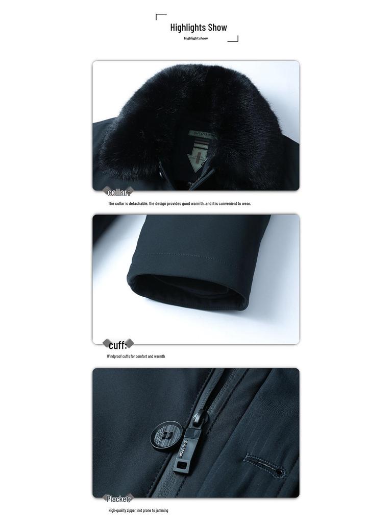 Men's Cotton Coat with Detachable Liner - Thickened Plus Velvet, Large Size Winter Jacket for Middle-Aged and Elderly.