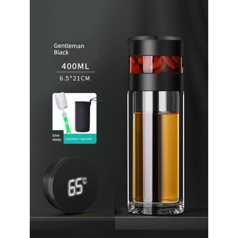 

High-End Large-Capacity Thermos Cup, New Model for Men, 316 Stainless Steel, Portable Car-Mounted Tea and Water Separation Tea Cup [Double-Layer Glass] Black 400ml