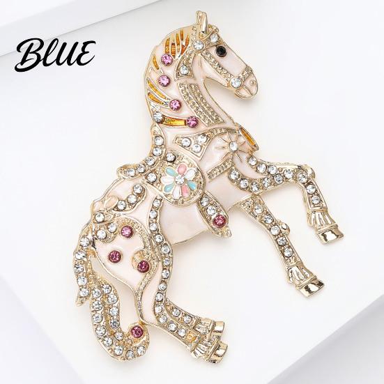 Elegant Horse Pin Alloy Multicolor Brooch Rhinestone Inlaid Standing Lapel