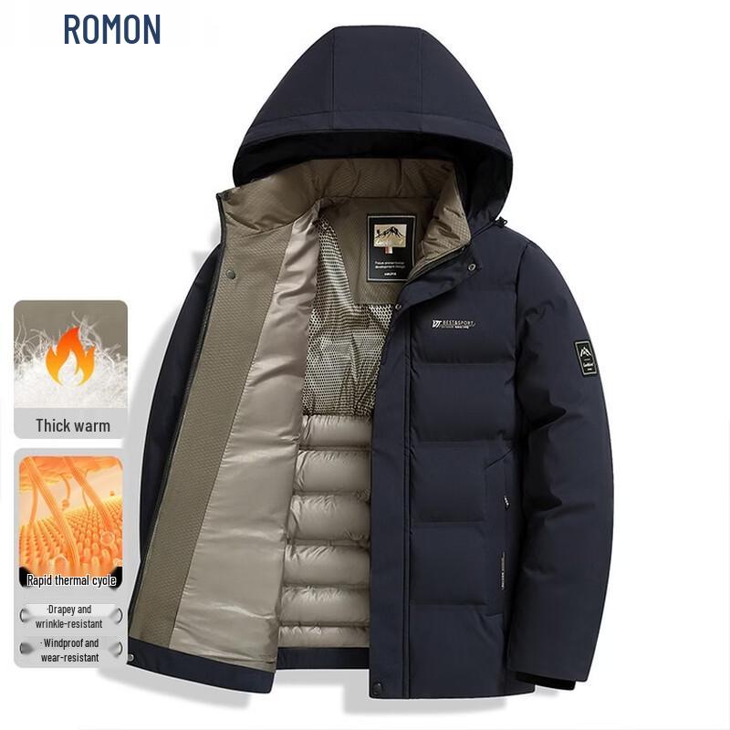 ROMON Men's Thickened Hooded Winter Padded Jacket