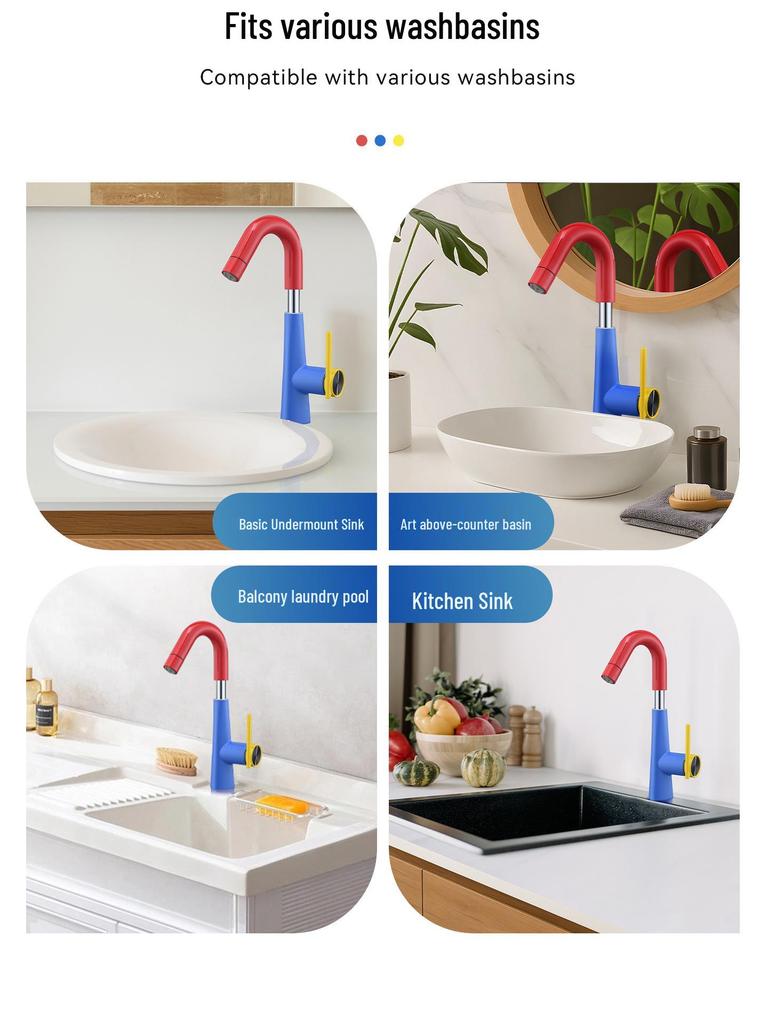 German-Style Bathroom Sink with Dopamine Faucet: All-Copper, Hot/Cold, Rotating Pull-Out Countertop Basin.