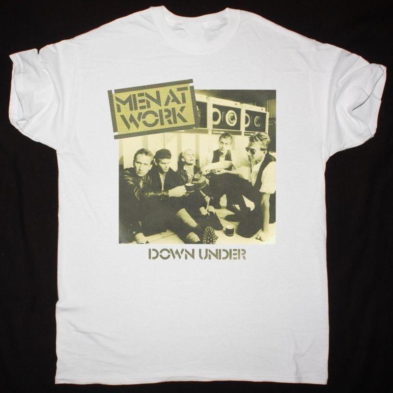 Vtg MEN AT WORK DOWN UNDER Heavy Cotton White All Size Unisex Shirt UR120 Unisex T-Shirt S