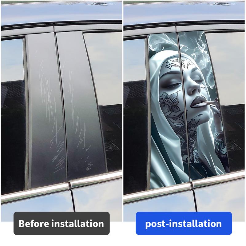 Gothic Nun Sister Car Halloween Sticker Auto B-pillar Car Center Column Decor Cover Scratches Waterproof Vinyl Decal Accessories