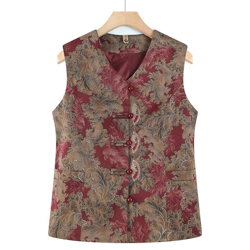 

Elegant Chinese National Style Vest for Middle-aged Women - Spring & Autumn Shawl Waistcoat XL (Recommended Up to 50 kg)