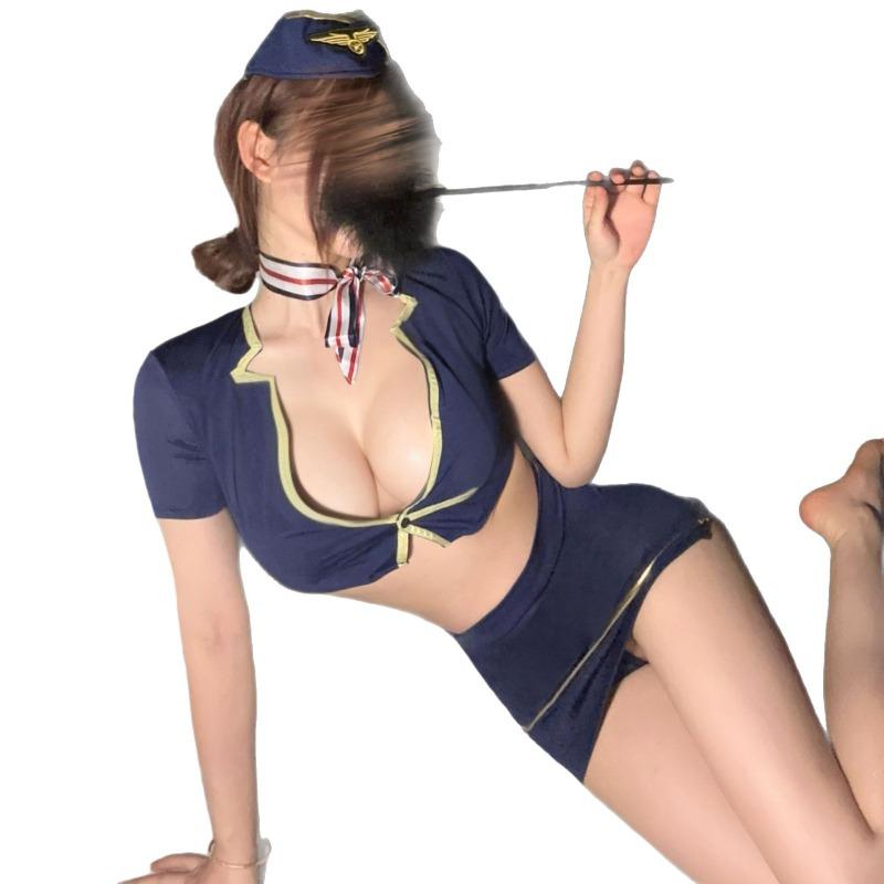 Sex Underwear Sexy Hot Pure Desire Deep V Temptation Avoid Stewardess Uniform Nightclub Clothing Hip Wrap
