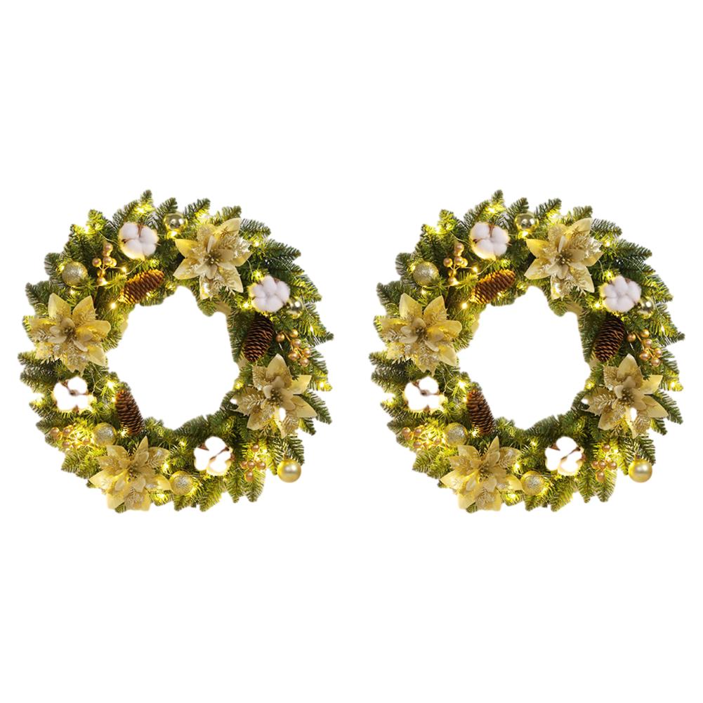 Artificial Christmas Wreath Branch with Light Home Rattan Golden Garland For Door Hanging Wall Outdoor Christmas Ornament Decor