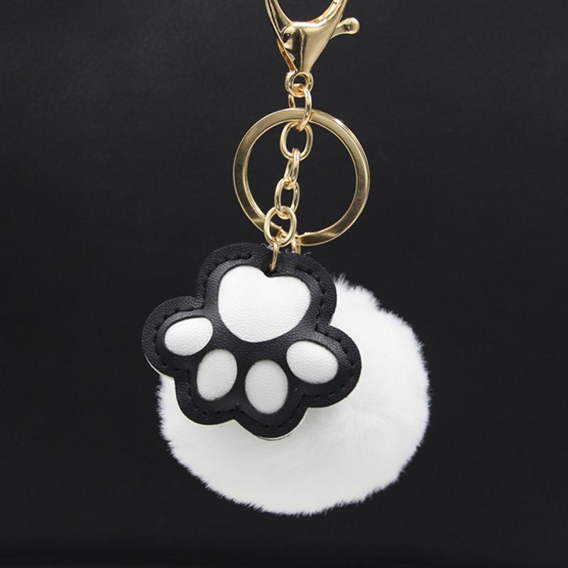PU Leather Cat Paw Keychain Sweet Pompom Keyring Halloween Faux Mink Fur Little Bat Little Devil Backpack Pendant Plush Keychain