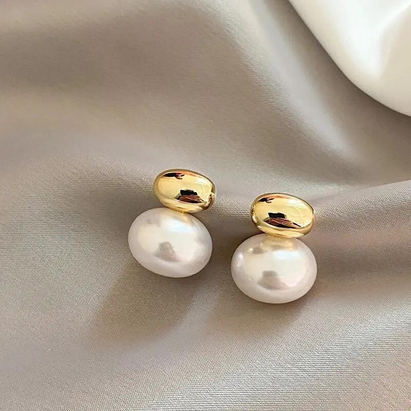 

LATS New French Elegant Gold Color Bean Spliced Flat Zircon Earrings for Korean Fashion Zircon Party Women s Sweet Accessories