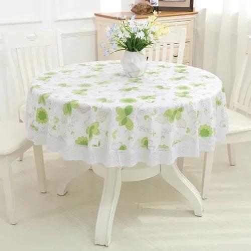 2 Meter Lace Edge Circular Coffee Table Mat PVC Circular Tablecloth Waterproof Anti Scald Anti Oil Wash Free Cloth