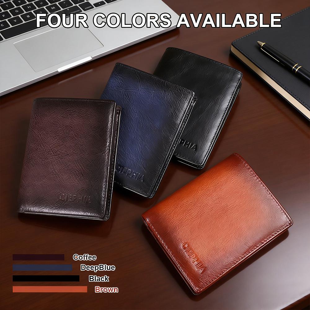 Portafoglio da Uomo Vintage in Pelle di Mucca, 12 Scomparti per Carte Multifunzione con 1 Finestra per Documenti, Tasca Portamonete con Zip, Protezione Blocco RFID Portafoglio in Vera Pelle