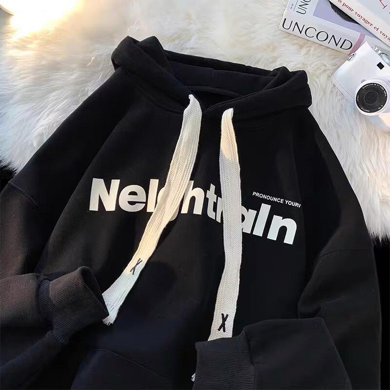 Unisex Loose Fit Thickened Velvet Hoodie with Logo Print for Autumn/Winter 2025