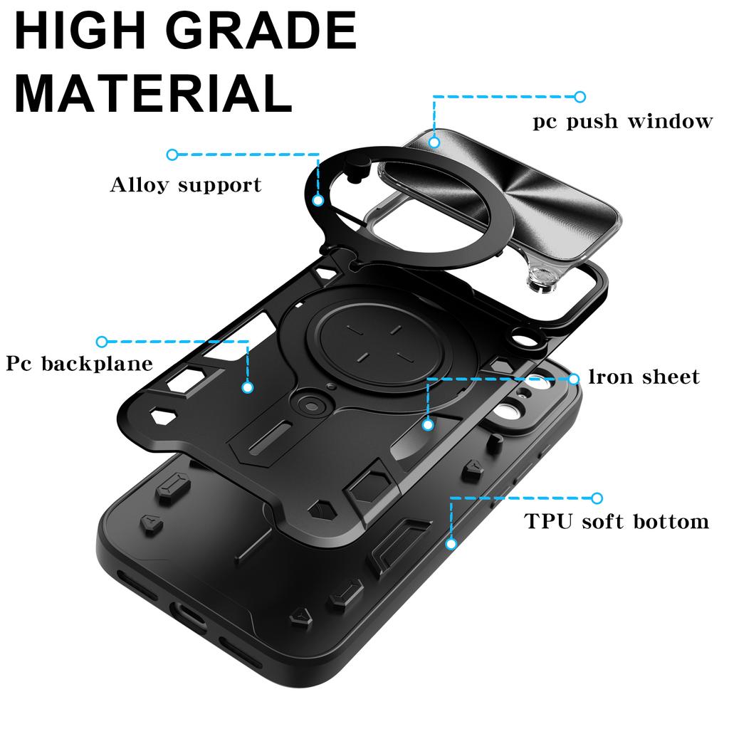 For iPhone 17 Pro Max Case TPU + PC Phone Cover with Kickstand , Slide Lens Window