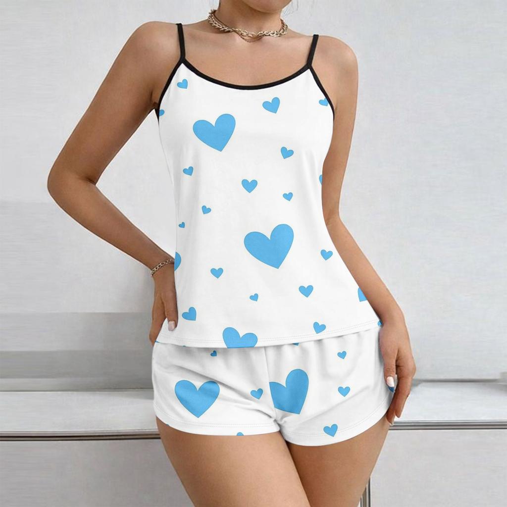 Women Soft 2 Piece Pajamas Set Sleeveless Shorts Set Loungewear Sets Pyjamas Nightwear