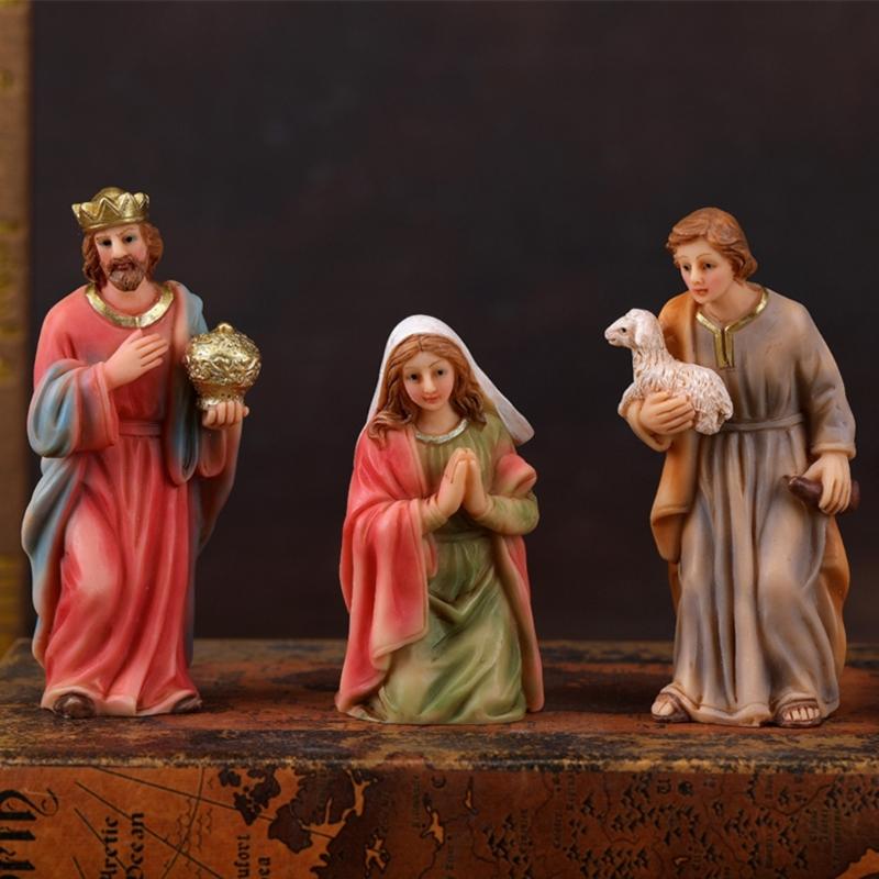 Christmas Nativity Figurines Holy Family Figure with Donkey Nativity Figure,Table Ornament Religious Christmas Decors