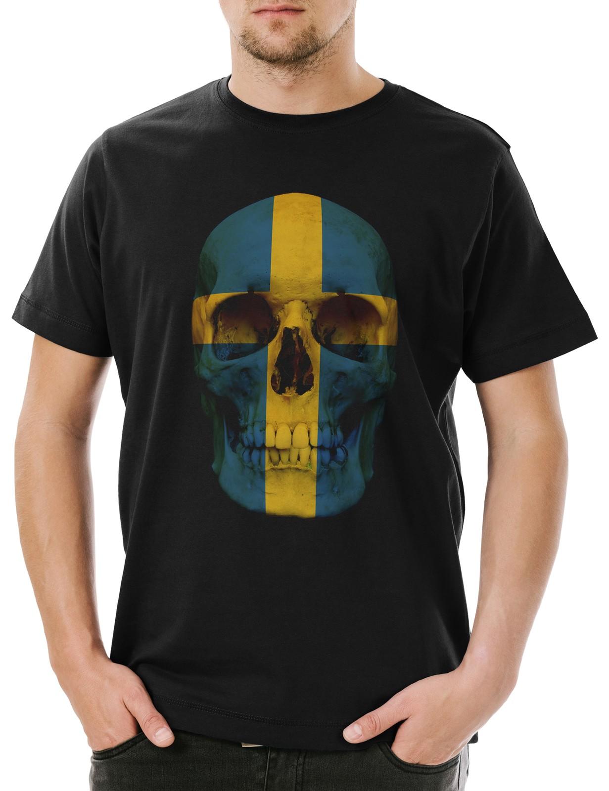 Classic Sweden Skull Flag Men s T-Shirt Mens Womens Tees Top Skull Skull Banner Flag Sweden XL