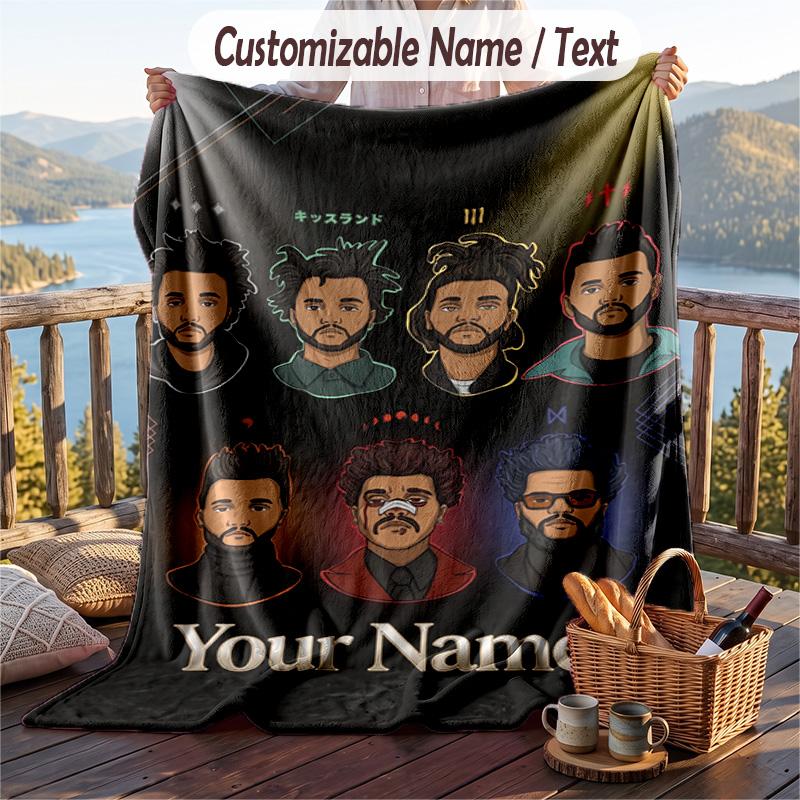 Personalized Flannel Throw Blanket,The Weeknd Custom Printed Name, Cozy Plush Blanket For Home Use
