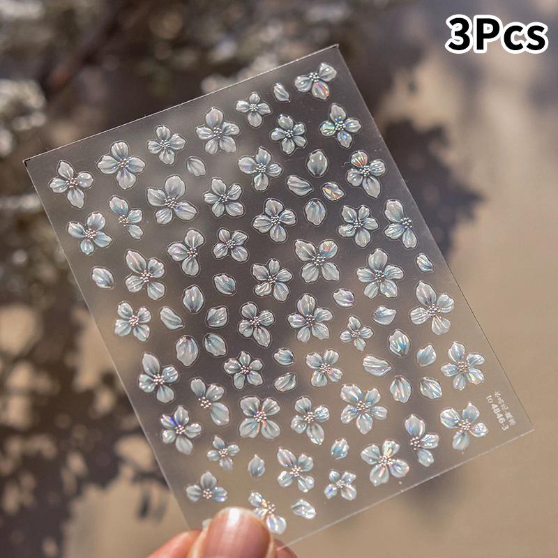 3Pcs Shell Flower Nail Art Sticker Designs Self Adhesive Nail Charm Decoration Stereoscopic Decal Acessories