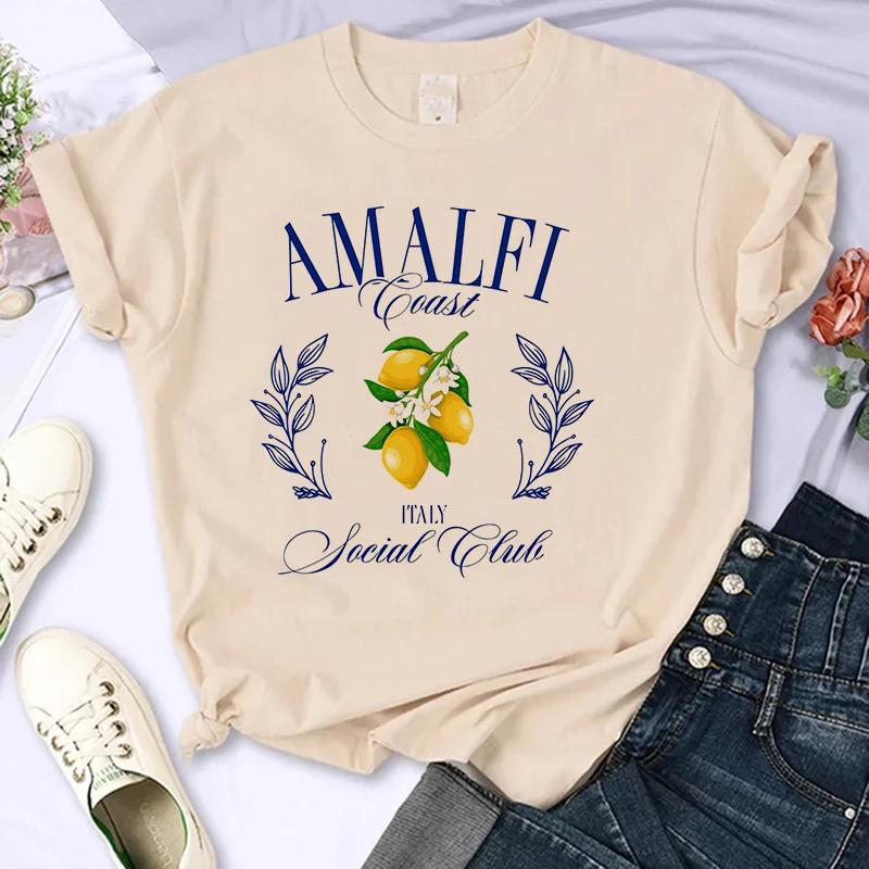 Lemon Print T-shirt Printed T Shirt Short Sleeve Crew Neck Casual Top for Spring Wo