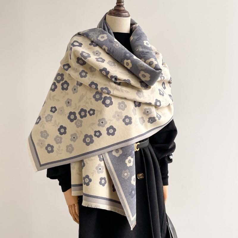 Double-sided Classic Imitation Cashmere Scarf Women's Floral Color Matching Thickened Long Scarf Autumn and Winter Jacquard Shawl