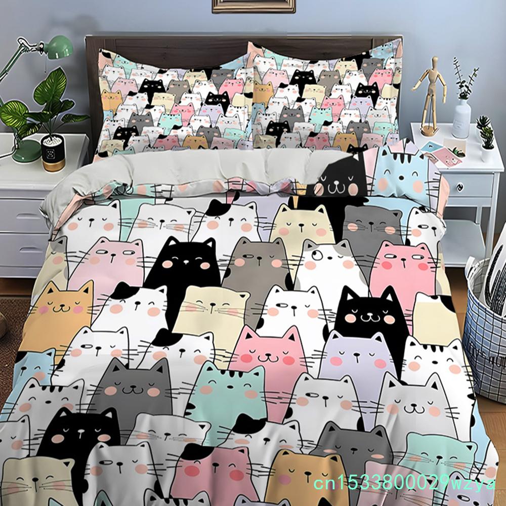 Cute Cartoon Cats Print Bedding Set Duvet Cover 1 Duvet Cover 2 Pillowcases Adult And Children Bedding Set Luxury Comforter Set