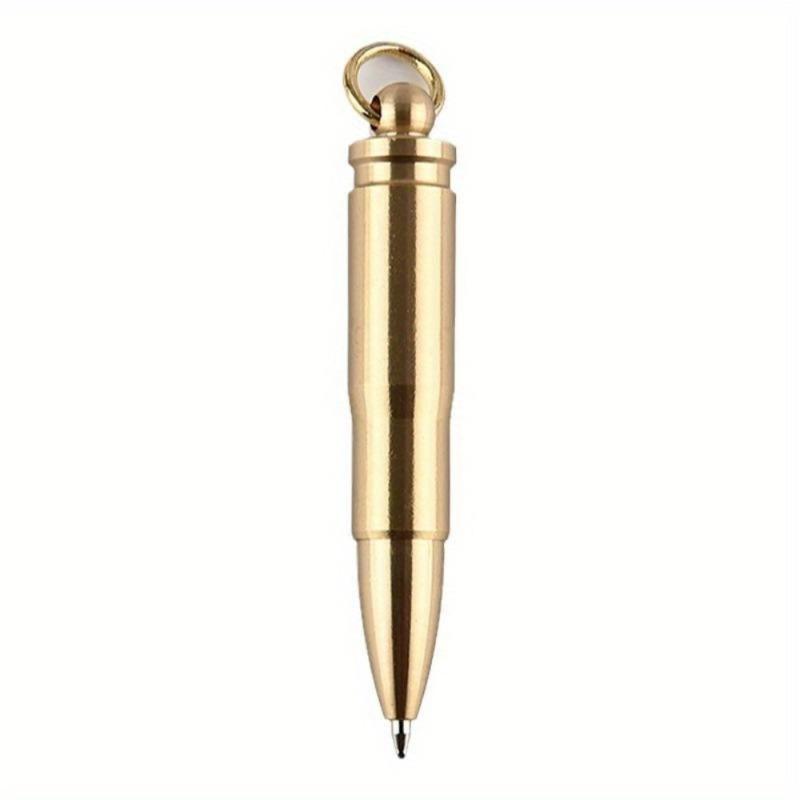 1PC Creative Brass Bullet Shape Portable Mini Rotatory Ballpoint Pen Signature Pen Multi-functional Car KeyChain Pendant