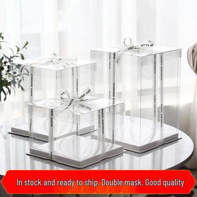 Transparent Square Cake Box for Birthday - Single/Double Layer, Sizes: 4, 6, 8, 10, 12, 14 Inch