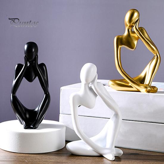 3 pezzi di figurina di pensatore astratto mini pensatore seduto statua in resina scultura soggiorno casa ufficio libreria decorazione da tavolo ornamento