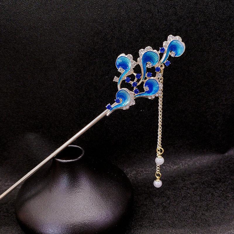 Blue Auspicious Cloud Tassel Hairpin - Ancient Style Women's Hair Accessory
