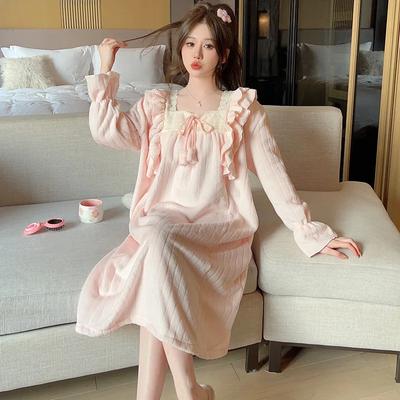 Χειμωνιάτικο Sweet Princess Style Μακρυμάνικο Νυχτικό μεσαίου μήκους Fleece Casual Γυναικεία Sleepwear Φοιτητικά Ενδύματα σπιτιού