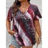 Fashion Women's V-Neck Short Sleeve 3D Flower Color Printing V-Neck Flower Short Sleeve