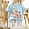 Set di Abbigliamento Estivo per Bambini Set T-shirt a Maniche Corte con Stampa di Animali Cartoni Animati Pantaloncini 2 Pezzi per Bambini e Bambine Morbido Cotone Abbigliamento Casual Quotidiano per Bambini