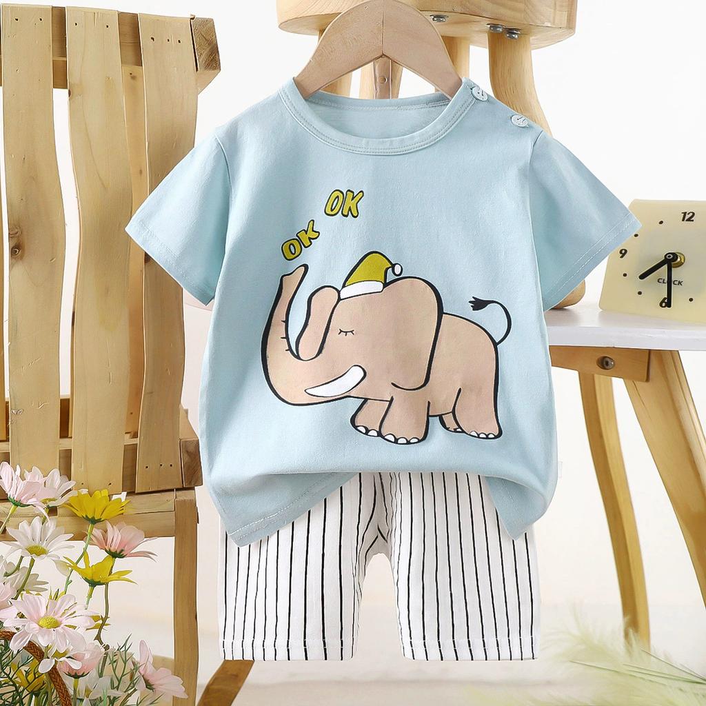 Set di Abbigliamento Estivo per Bambini Set T-shirt a Maniche Corte con Stampa di Animali Cartoni Animati Pantaloncini 2 Pezzi per Bambini e Bambine Morbido Cotone Abbigliamento Casual Quotidiano per Bambini