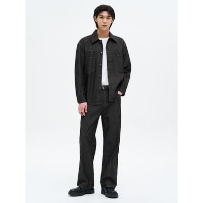 Front Slit Denim Set-Up Pants Black